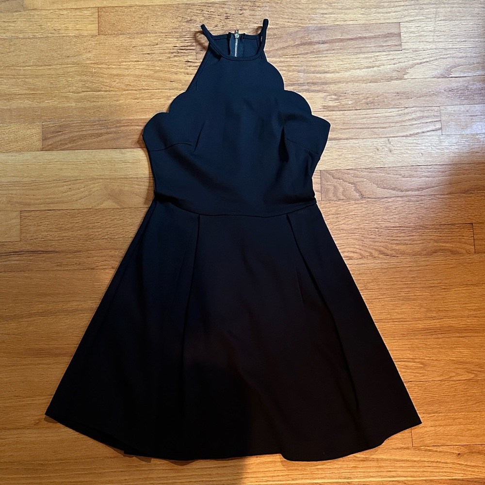 Lulus Black Halter Skater Dress with Scalloped Bodice